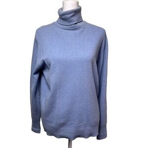 VTG S. Fisher Scotland Cashmere Turtleneck Sweater Periwinkle Blue Sz 40 READ